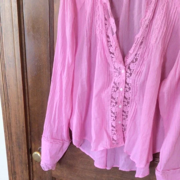 Free People Clemence Botton Down Blouse in Pink sz large NWOT - Picture 5 of 9